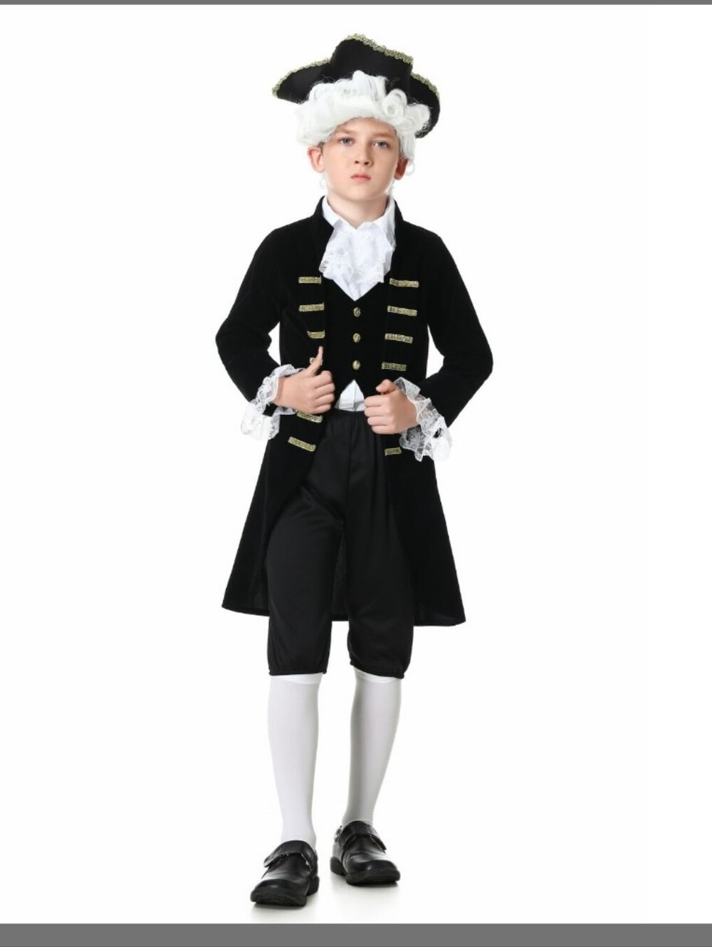 Children's Black Colonial Gentleman Costume with Gold Trim